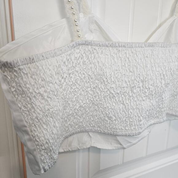 Bow Crop Top Cami Women 2X White Lace Beaded Straps Bralette Coquette Girly Boho - Picture 6 of 8